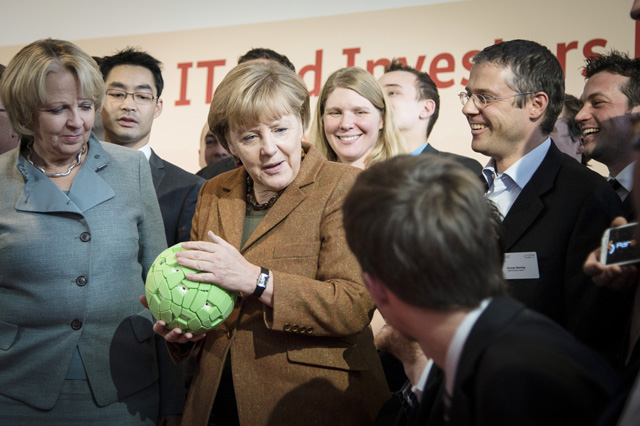 German Chancellor Dr. Merkel Checks out the Throwable Panoramic Ball Camera